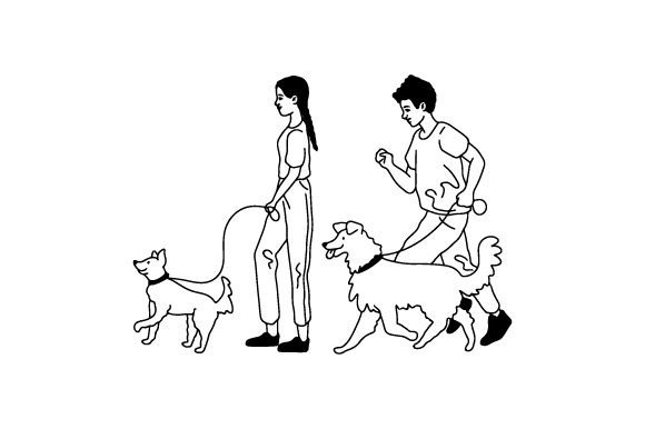African-American Boy and Girl Walking the Dog