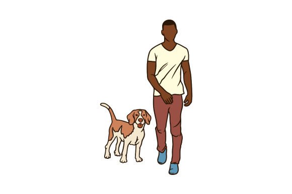 African American Man Walking the Dog