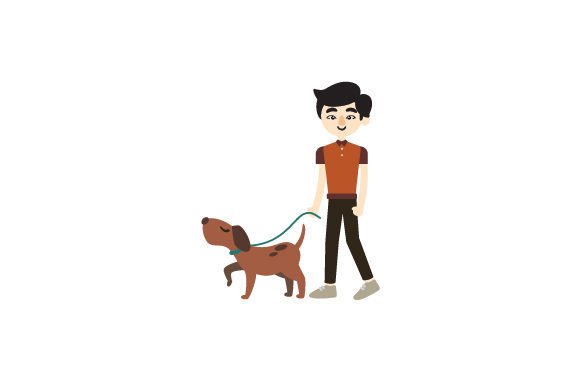 Asian Man Walking the Dog