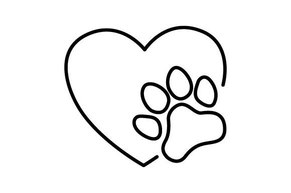 Dog Paw in a Heart - Line Art